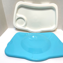 Portable Infant Baby Feeding Tray with Lid 15 x 9&quot; Blue White - £12.31 GBP