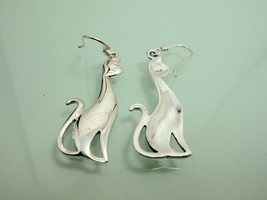 925 Sterling Silver Cat Earrings, Silver Siamese Cat Earrings 33mm Long, Animal  - £37.63 GBP