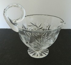 Footed Round Small Pitcher Clear Cut Pressed Glass Circle Handle at Rim - £17.36 GBP