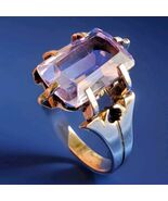 VINTAGE Amethyst Solid 14k Rose Gold DECO Engagement Statement Ring Soli... - $2,180.25