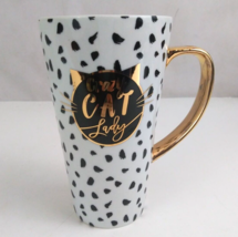 Crazy Cat Lady Black White &amp; Gold Tone 6&quot; Travel Coffee Cup Mug No Lid - £9.14 GBP