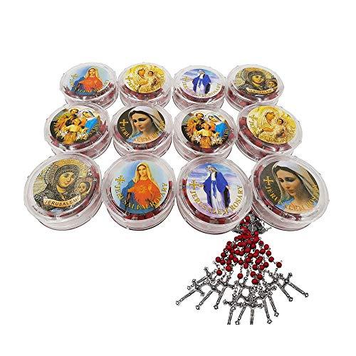 SpringNahal Set of 12 Red Rose Rosary Blessed Catholic Cross Petal Red R... - $19.90