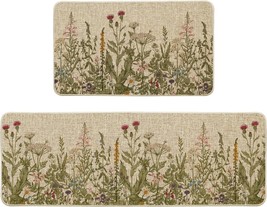 Artoid Mode Wildflower Spring Floral Kitchen Mats Set Of 2, Flowers Summer - $41.94