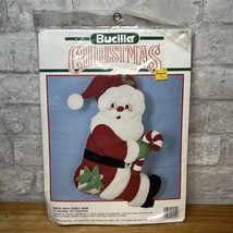 Bucilla 1990 Christmas Felt Stocking Santa With Candy Cane 18" Vintage NEW - $19.31