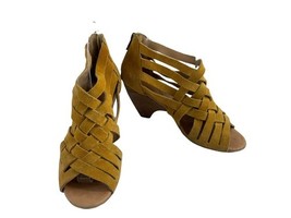 Corso Como Heels Women 7 M Shoes Mustard Yellow Suede Strappy Caged Zip ... - $27.54