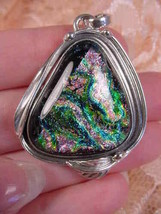 (#D-333-A) DICHROIC Fused GLASS SILVER Pendant PINK GREEN BLUE WOW - $84.14