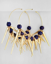 NEW CHUNKY HUGE Spikes &amp; Purple Iridescent Resin Pave Balls 3 1/2&quot; Hoop Earrings - £15.95 GBP