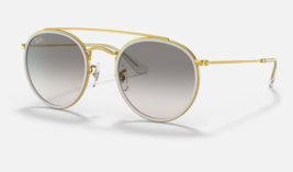 RAY-BAN Round Double Bridge Sunglasses RB3647N 923632 Polished Gold W/ Grey Lens - £79.12 GBP