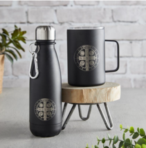 St. Benedict Medal Symbol Black Insulated Water Bottle &amp; Coffee Mug Gift... - £23.97 GBP