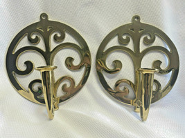 Viriginia Metalcrafters Brass Wall Mount Taper Candlestick Holders Sconces Pair - £39.87 GBP
