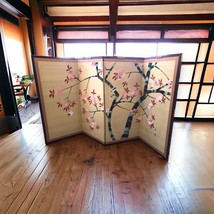 Vintage Japanese 4-Panel Folding Byobu Hand Painted Silk Screen Signed A... - £186.61 GBP