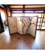 Vintage Japanese 4-Panel Folding Byobu Hand Painted Silk Screen Signed Asian Art - £183.83 GBP