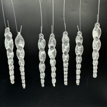 7 Twisted  Clear Glass Icicle Christmas Ornaments Silver Glitter - £9.59 GBP