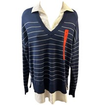 Hilary Radley Sweater Top Navy Blue White Striped NEW Layered Look Slits Soft M - £29.38 GBP