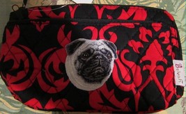 Quilted Fabric PUG Dog Breed Damask Pattern Zipper Pouch Cosmetic Bag - £9.47 GBP