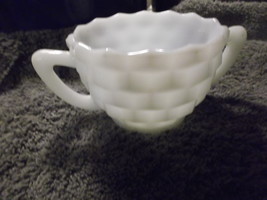 Jeanette Milk Glass Cubist Pattern Sugar Bowl with Double Handles  - $22.00