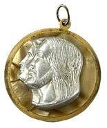 Vintage Jesus and Mary Medallion Pendant – “To Jesus Thru Mary” by F&amp;T - $30.18 CAD