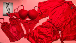 Victoria&#39;s Secret 36DDD BRA SET+M crotchless Panty+CORSET Bustier+ROBE R... - £168.04 GBP