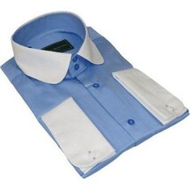 Men 100% Cotton Shirt CIERO MONTERO Turkey #STN 258 Blue/White Collar Slim Fit image 5