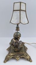 Vintage Art Nouveau Cherub L & L WMC Loevsky Small Brass Lamp Oyster Shell Shade image 3