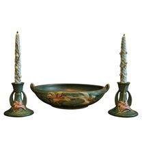 VTG Roseville Zephyr Lily Console Bowl &amp; Candlesticks 3 Pc Set Wedding Gift - $329.95