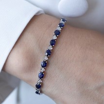 925 Sterling Silver 5.44Ct Oval Cut Simulated Sapphire Tennis Women&#39;s Bracelet - £158.75 GBP