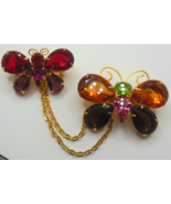 Joan Rivers Multi-color Double Butterfly Brooch W/Chain - £97.34 GBP