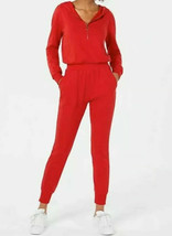 Material Girl Red Hooded Zip Front Red Jumpsuit Red Sporty Sz S New - £23.67 GBP