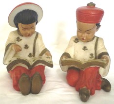 ANTIQUE HANDPAINTED STONE CARVING CHINESE READING GIRL &amp; BOY FIGURINE BO... - $82.32