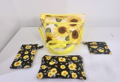 Crossbody Bag Double Zipper Sunflower Design With Accessories - $37.40