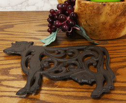 Western Holstein Cow With Lace Scrolls Design Cast Iron Metal Trivet Accent - £18.43 GBP