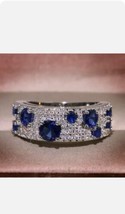 3Ct Labor Erstellt Runde Blau Saphir Ewigkeit Hochzeit Ring 14K Weiß Vergoldet - £119.87 GBP