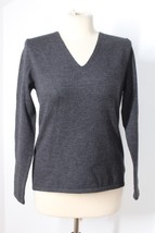 Vtg 90s Eddie Bauer S Charcoal Gray V-Neck Italian Merino Wool Stretch Sweater - £26.90 GBP