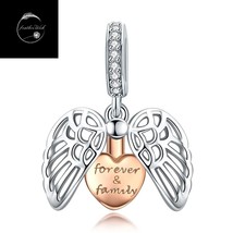 Genuine Sterling Silver 925 Rose Gold Guardian Angel Forever Family Dangle Charm - £17.11 GBP