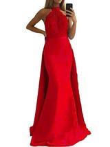 Plus Size Beaded Mermaid Long Formal Prom Dresses with Detachable Train Red 18W - $135.62