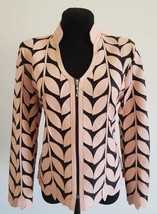 V Neck Light Pink Genuine Leather Leaf Jacket Womens All Sizes Zipper Sh... - $225.00