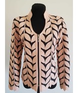 V Neck Light Pink Genuine Leather Leaf Jacket Womens All Sizes Zipper Sh... - £179.20 GBP