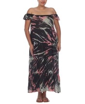 $58 Raviya Plus Size Tie-Dye Off-The-Shoulder Maxi Dress Cover-Up Black Size 1X - $11.98