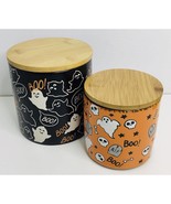 2 Canister Wood Lid Halloween Eli + Ana Ceramic Melton Ghost 5” &amp; 4” Boo... - $51.90 CAD