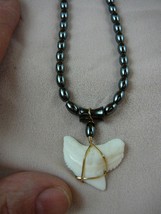 s5-17) Modern 1-1/4&quot; TIGER SHARK TOOTH black hematite gemstone bead 19&quot; NECKLACE - £36.81 GBP