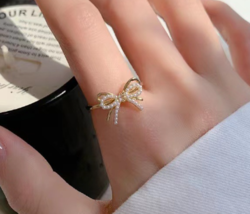 Fashion light luxury bow ring female niche design Split index finger ring - £15.53 GBP