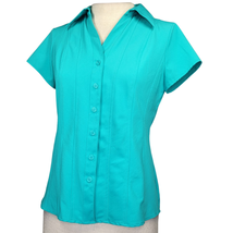 Blue Short Sleeve Stretch Blouse Size Small Petite - $24.75