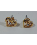 Heart Crystal Earrings Vintage Pair 1990s Gold Colored Stud Girls Retro ... - $4.99