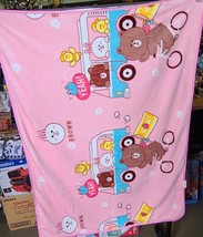 BABY SIZE BLANKET WITH A PICTURE OF TEDDY BEARS BUS BUNNY DUCK BICYCLE - £20.64 GBP