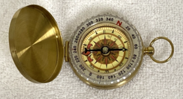 Small Gold Tone Metal Camping Hiking Surveying Survival Pocket Compass - $12.38