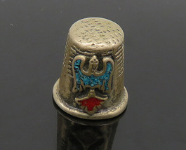 SOUTHWESTERN 925 Silver - Vintage Turquoise &amp; Coral Sewing Thimble - TR2963 - £65.13 GBP