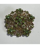 vintage rhinestone brooch Green Stones Gold Tone 2&quot; Brooch Pin - $281.79 MXN