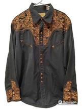 Men&#39;s Scully Black Brown Embroidered Pearl Snap Western Shirt P-634 Size XL - £38.69 GBP