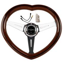 340mm heart shape solid wooden chrome steering wheel thumb200