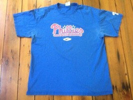 NIKE Phillies Baseball Distressed Logo Blue 100% Cotton T-Shirt XL 48&quot; - £11.98 GBP